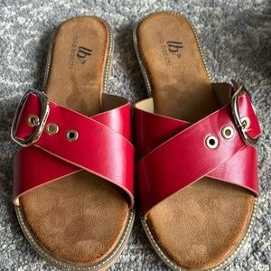 Lolla Bacchi red leather slides with brown suede interior NWOT